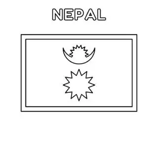 Nepal flag coloring page for kids to learn about national symbols. Printable activity for geography lessons and cultural education.