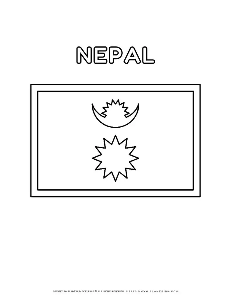 Nepal flag coloring page for kids to learn about national
  symbols. Printable activity for geography lessons and cultural education.