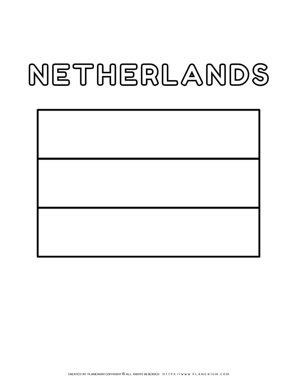 Netherlands flag coloring page for kids to learn about Dutch culture and history. Perfect for educational activities and patriotic celebrations.