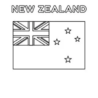 Coloring page of New Zealand flag for kids to learn about national symbols and colors. Perfect for educational activities and patriotic celebrations.