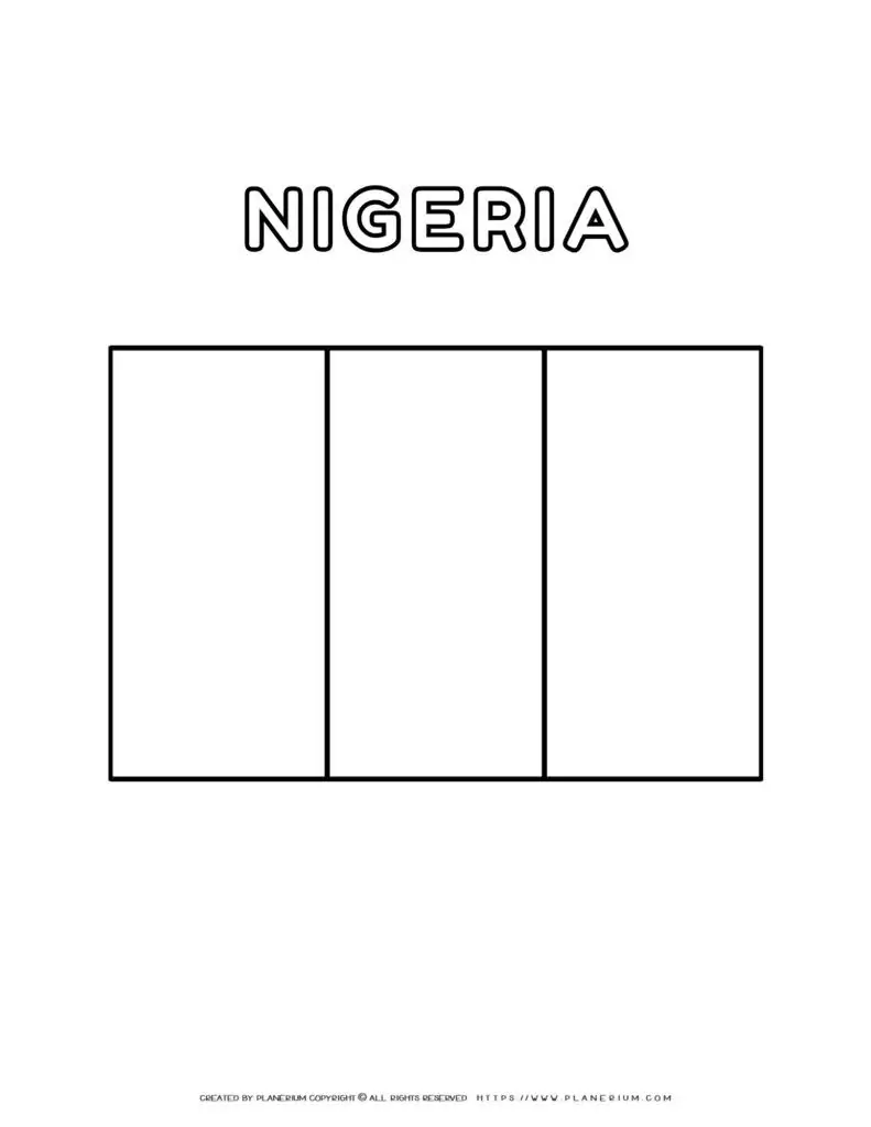 Nigeria flag coloring page for kids to learn about Nigerian
  culture and colors. Perfect for educational activities and patriotic
  celebrations.