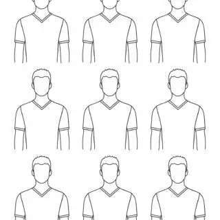 Nine shirt v-neck outline drawings.