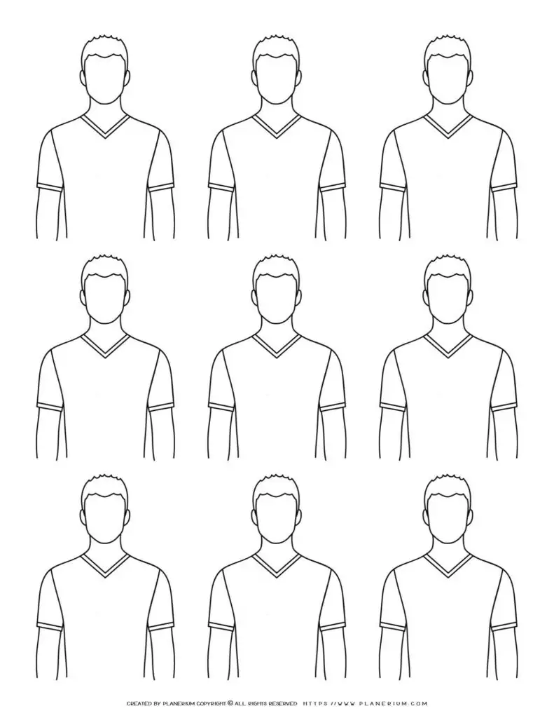 Nine shirt v-neck outline drawings.