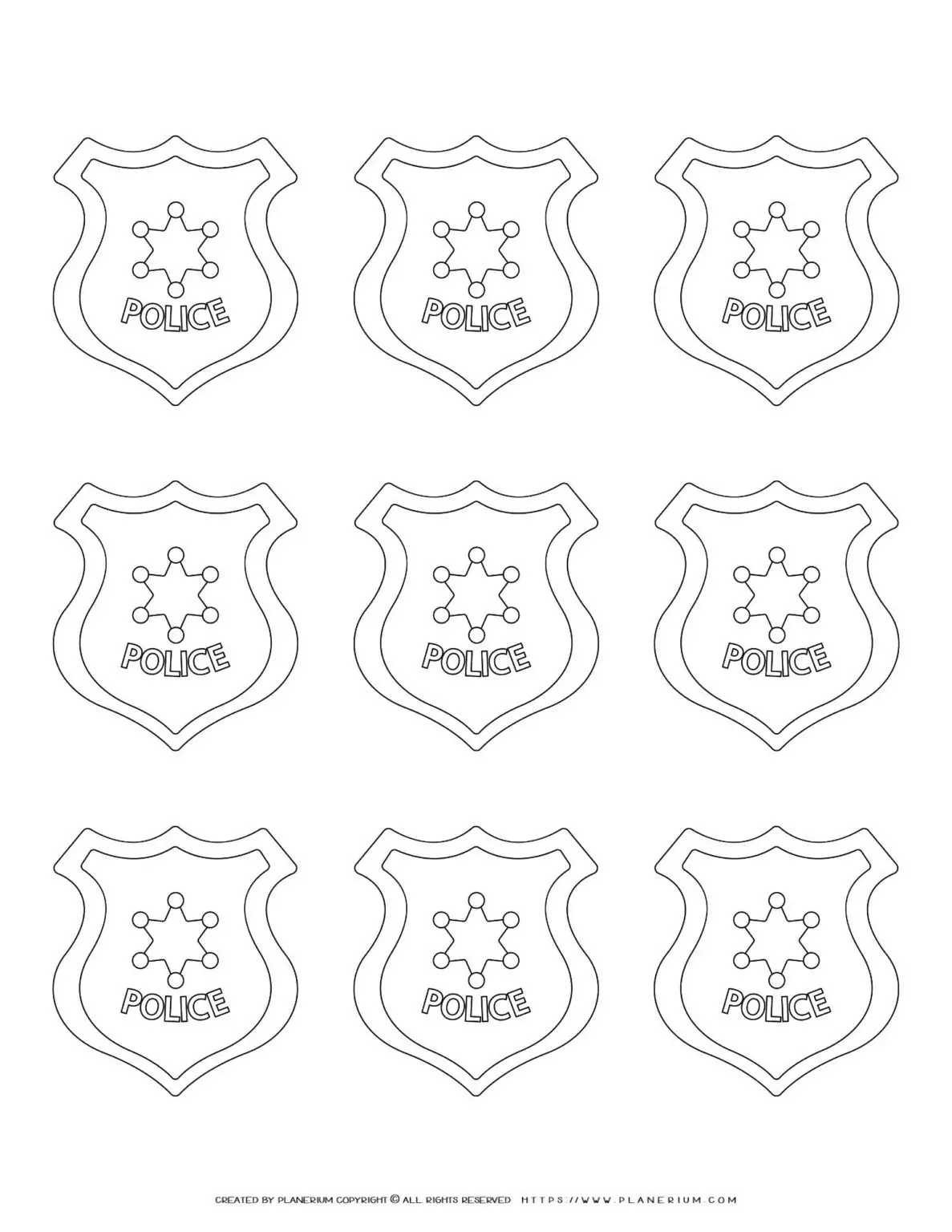 Printable police badge coloring page template