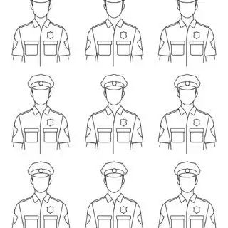 Outline illustrations of nine police officers