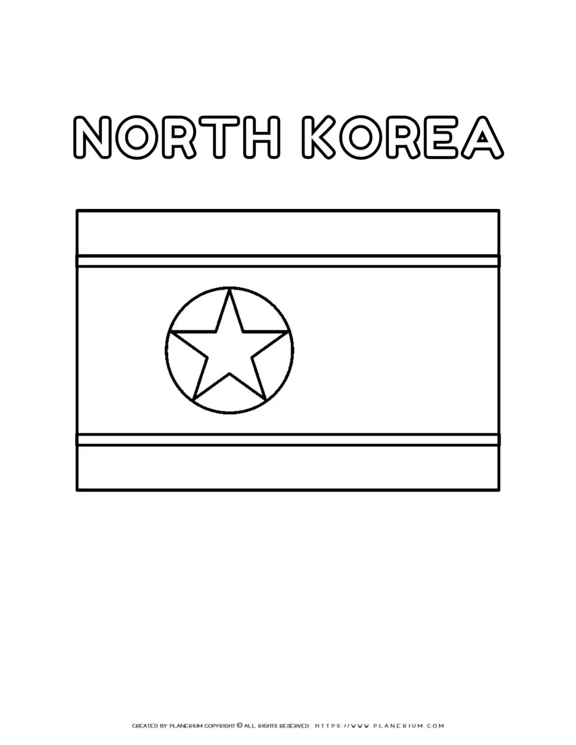 North Korea flag coloring page for kids to learn about world flags. Printable activity for geography lessons and cultural education.