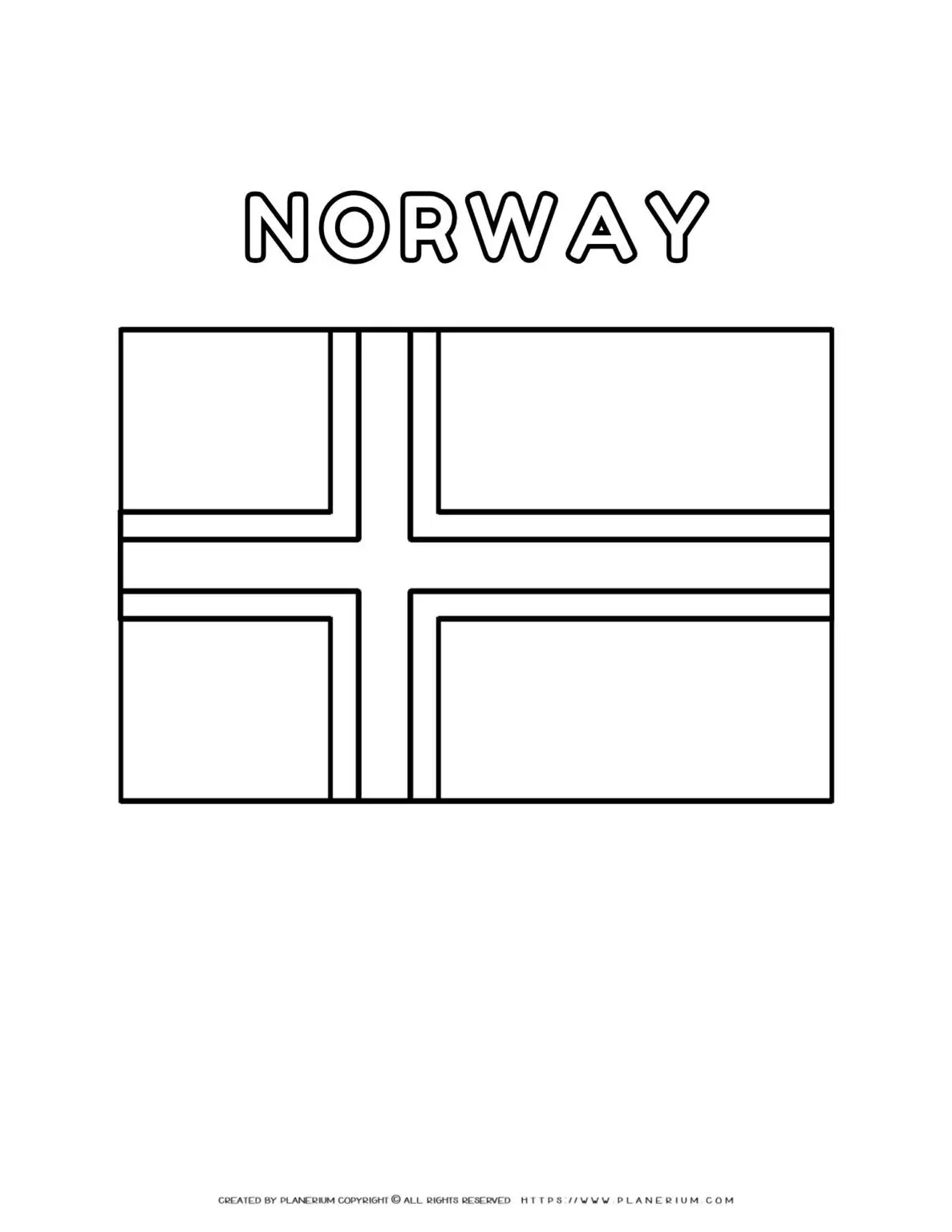 Norway flag coloring page for kids to learn about Scandinavian culture and geography. Perfect for educational activities and patriotic celebrations.