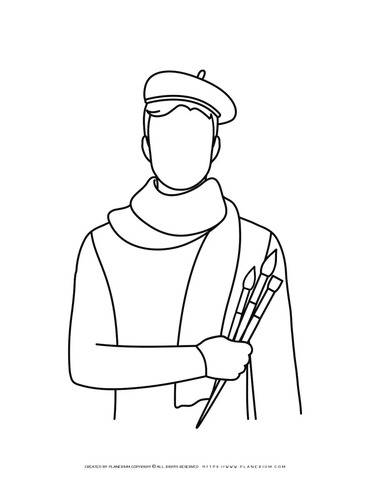 Outline of artist holding paintbrushes