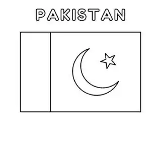 Pakistan flag coloring page for kids to learn about national symbols. Printable design with green and white colors. Educational activity for children.