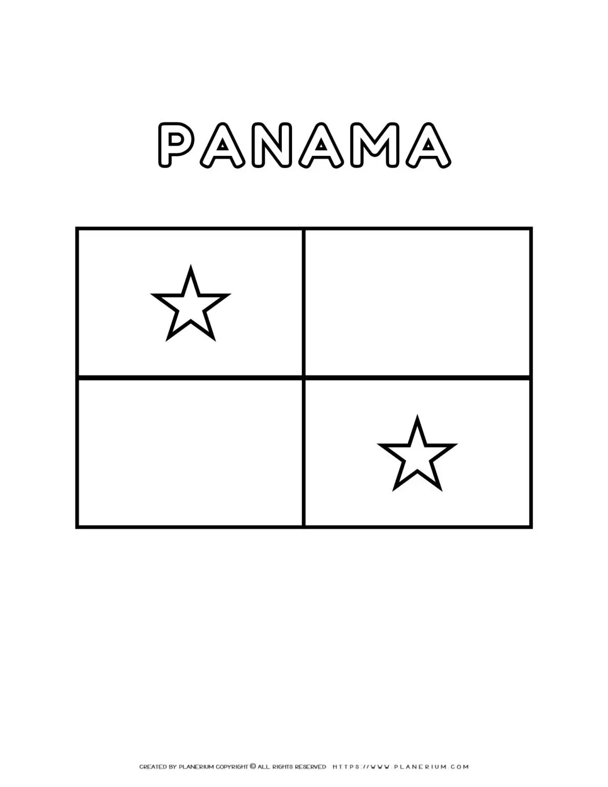 Panama flag coloring page for kids to learn about national symbols and colors. Perfect for educational activities and patriotic celebrations.