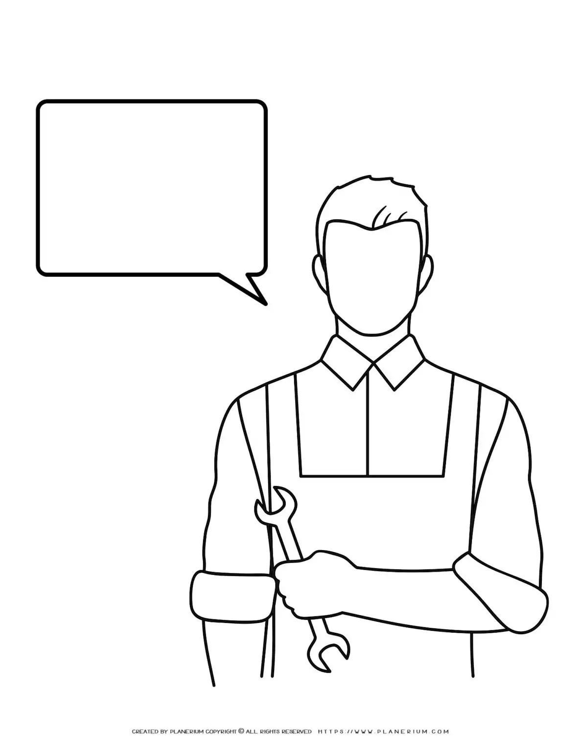 Mechanic holding wrench with speech bubble