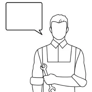 Mechanic holding wrench with speech bubble