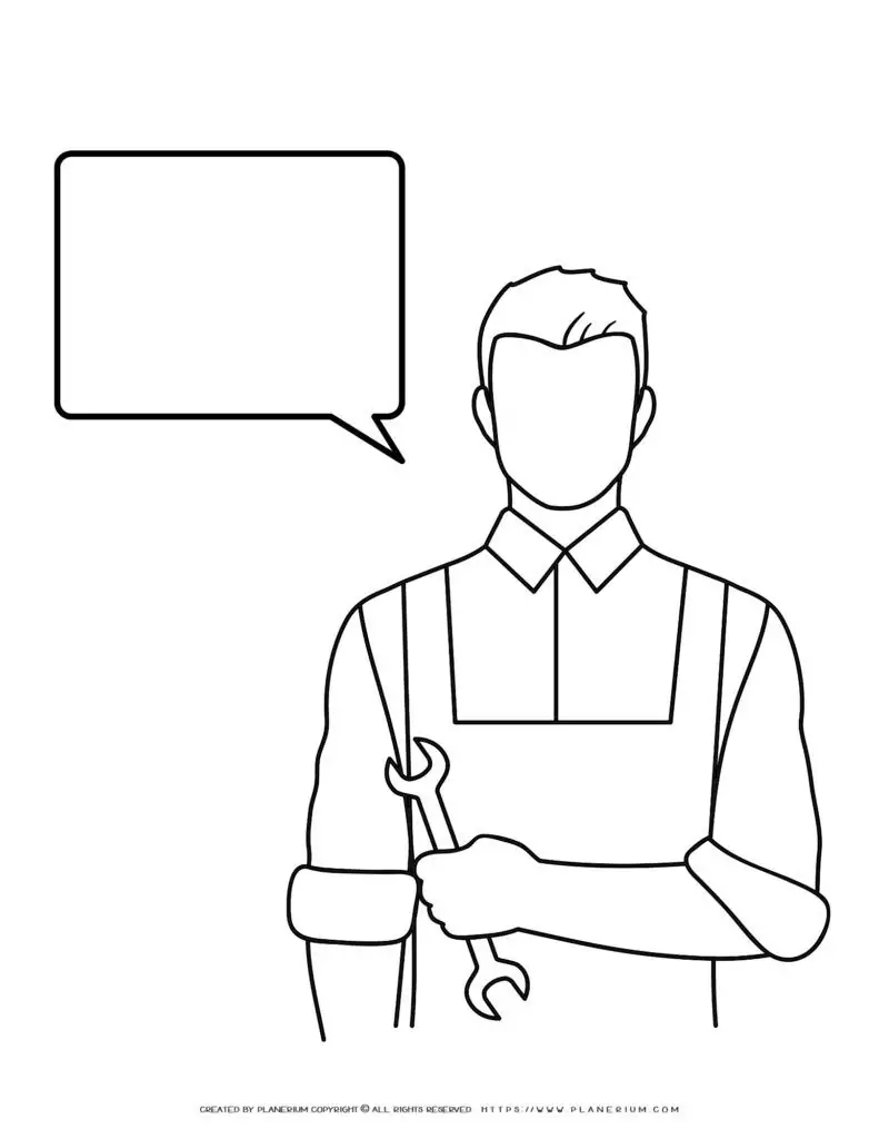 Mechanic holding wrench with speech bubble