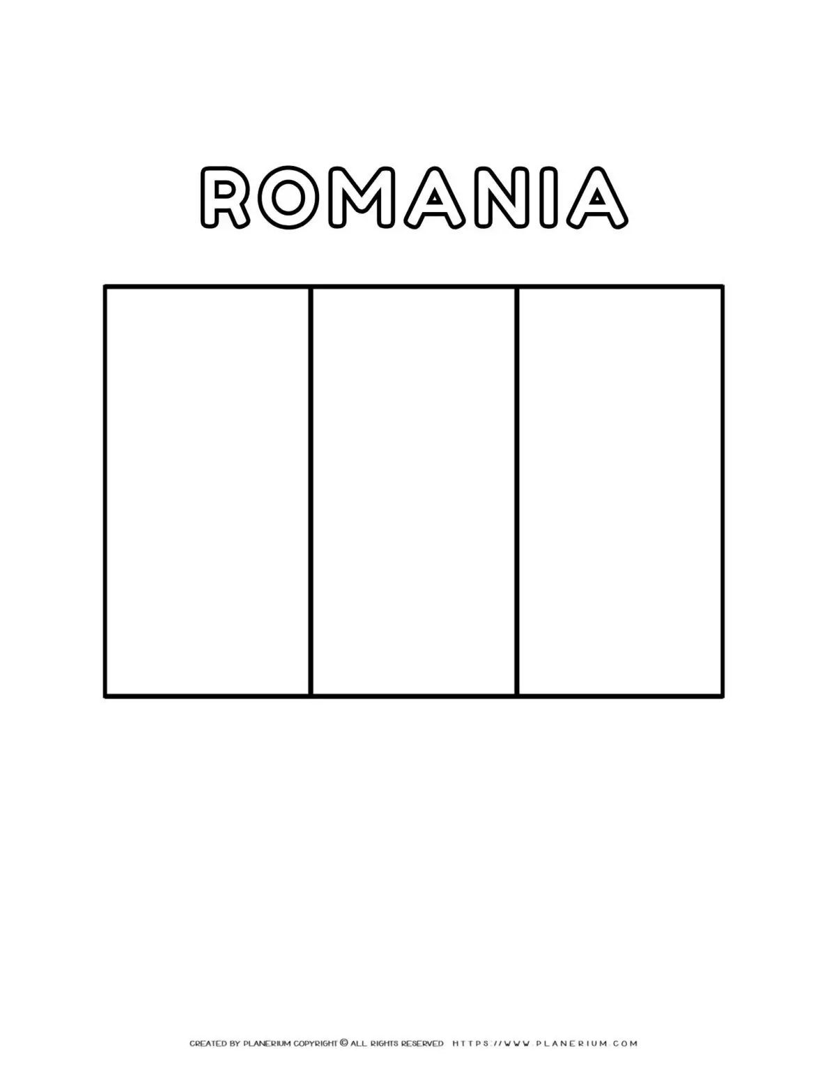 Coloring page of the flag of Romania for kids to learn about the country's national symbol. Perfect for educational purposes and fun activities.
