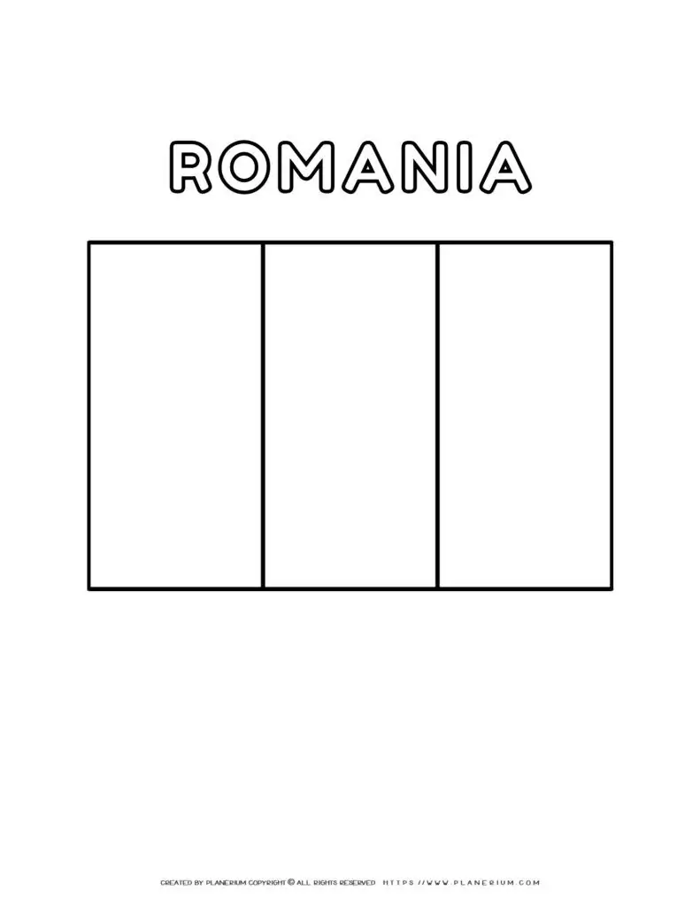 Coloring page of the flag of Romania for kids to learn about
  the country's national symbol. Perfect for educational purposes and fun
  activities.