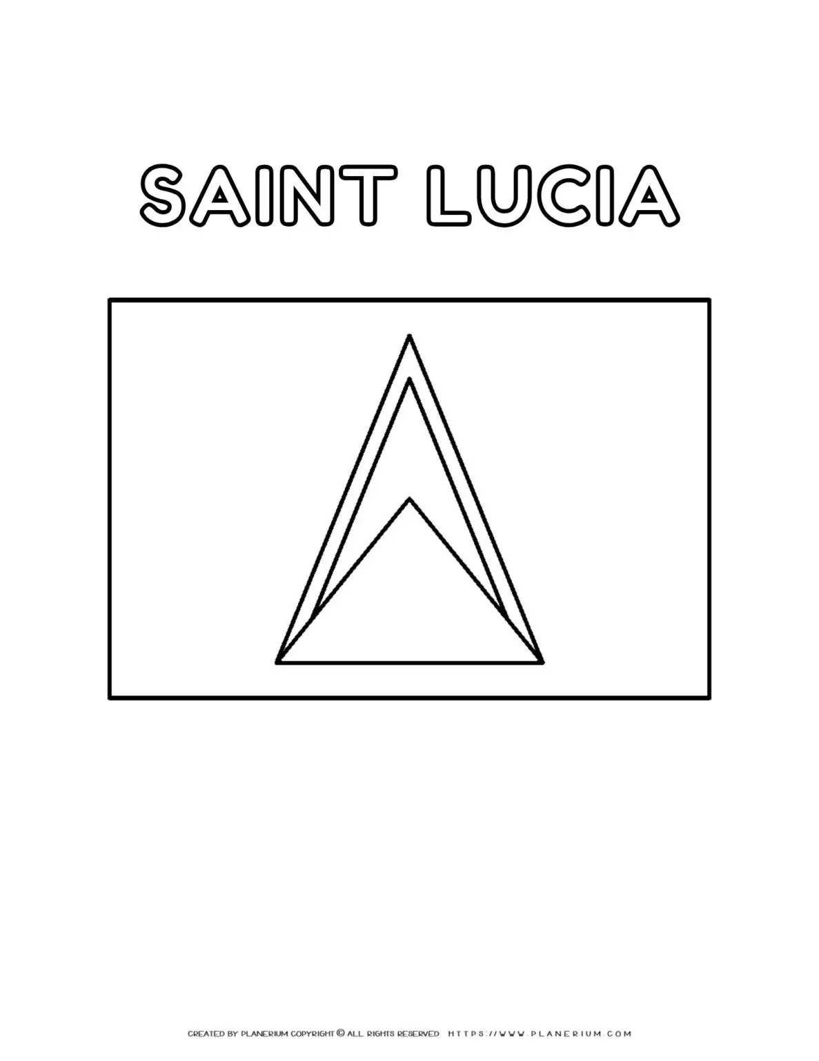 Saint Lucia flag coloring page for kids to learn about the Caribbean island's national symbol. Perfect for educational activities and cultural studies.