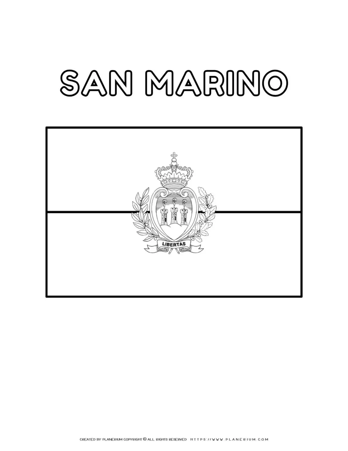 San Marino flag coloring page for kids to learn about national symbols and colors. Enjoy coloring the flag of San Marino at home or in the classroom.