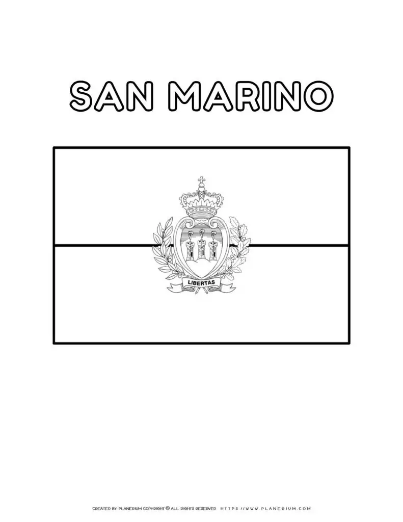 San Marino flag coloring page for kids to learn about
  national symbols and colors. Enjoy coloring the flag of San Marino at home or
  in the classroom.