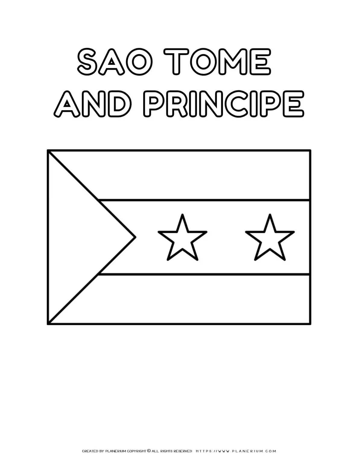 Coloring page of the flag of Sao Tome and Principe for kids to learn about this African country's national symbol.