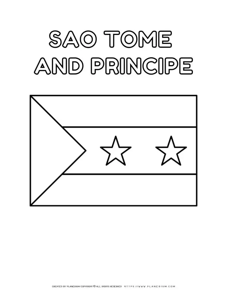 Coloring page of the flag of Sao Tome and Principe for kids
  to learn about this African country's national symbol.