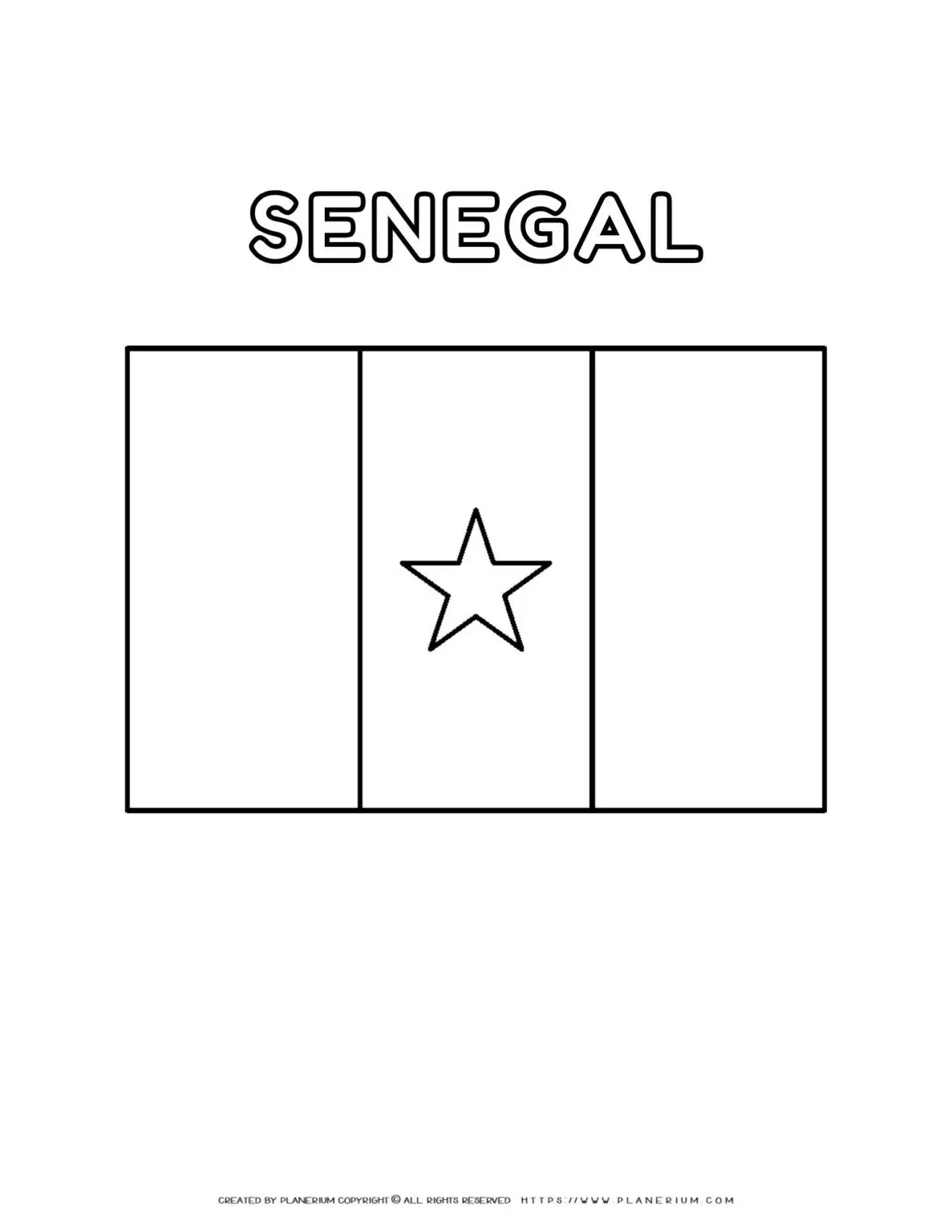 Senegal flag coloring page for kids to learn about African countries. Perfect for educational activities and cultural exploration.