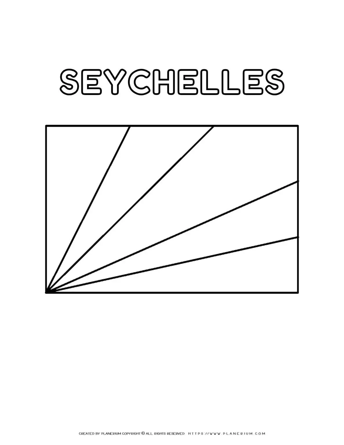Seychelles flag coloring page for kids to learn about national symbols and colors. Perfect for educational activities and patriotic celebrations.