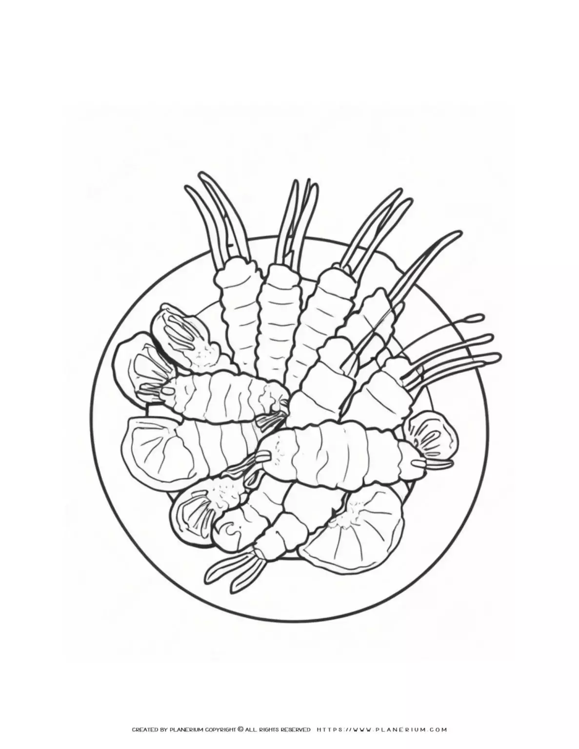 Plate of prawns and carrots illustration.