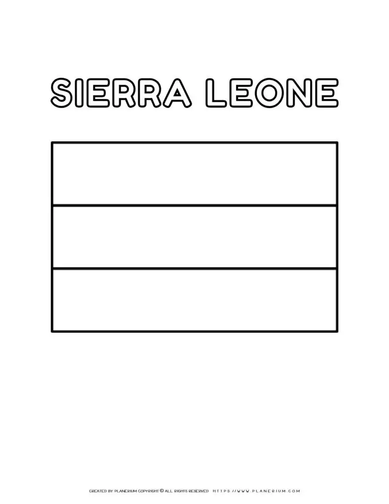 Sierra Leone flag coloring page for kids to learn about
  national symbols and colors. Perfect for educational activities and cultural
  exploration.