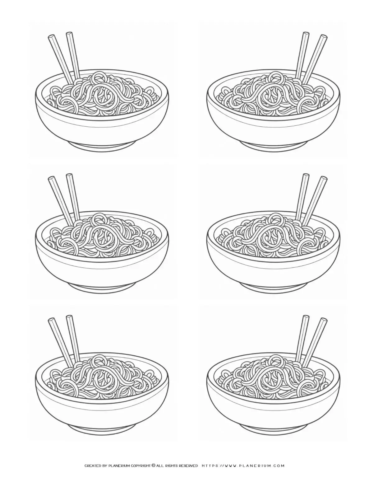 Bowl of noodles with chopsticks coloring page.