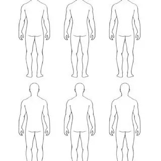 Six male body outline templates.