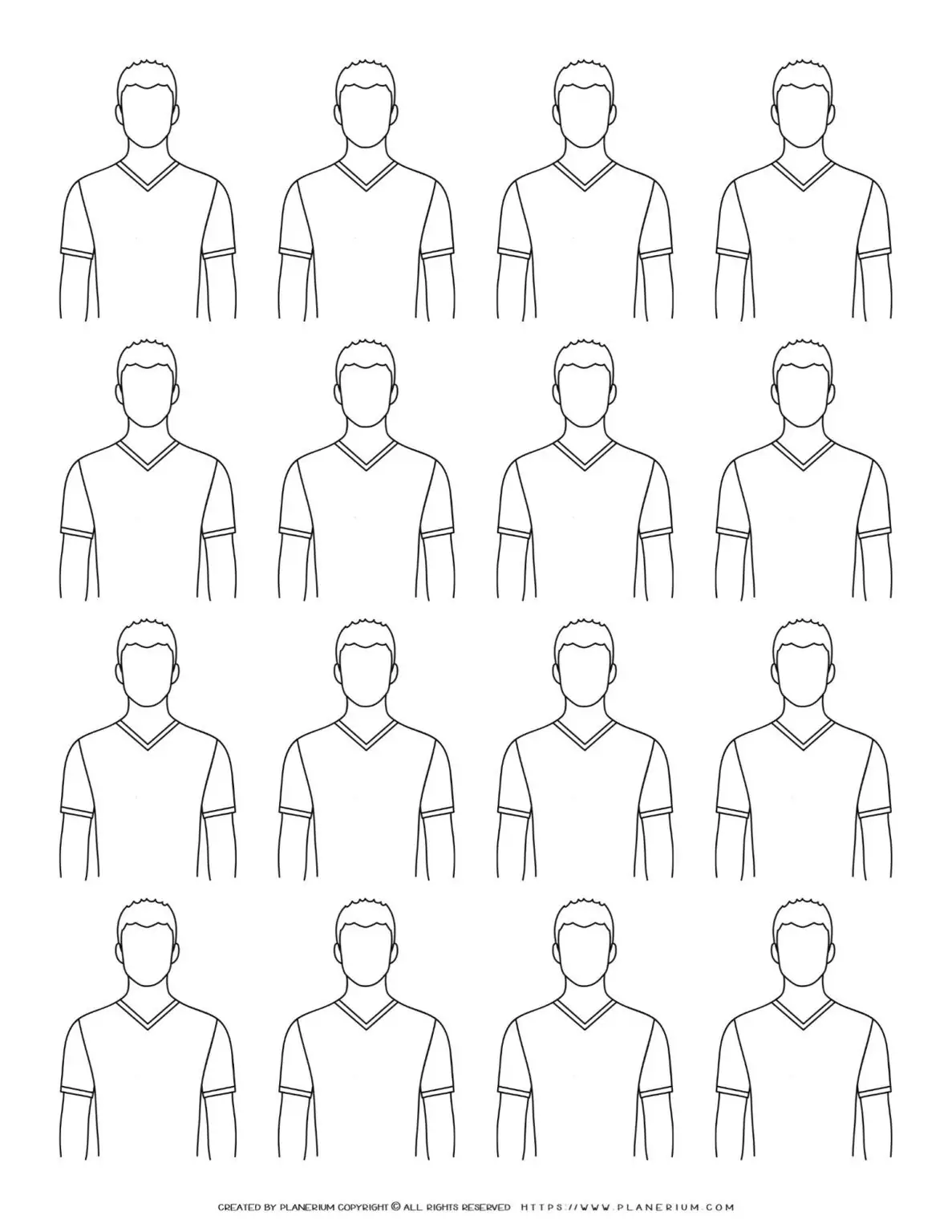 Blank male character outlines grid