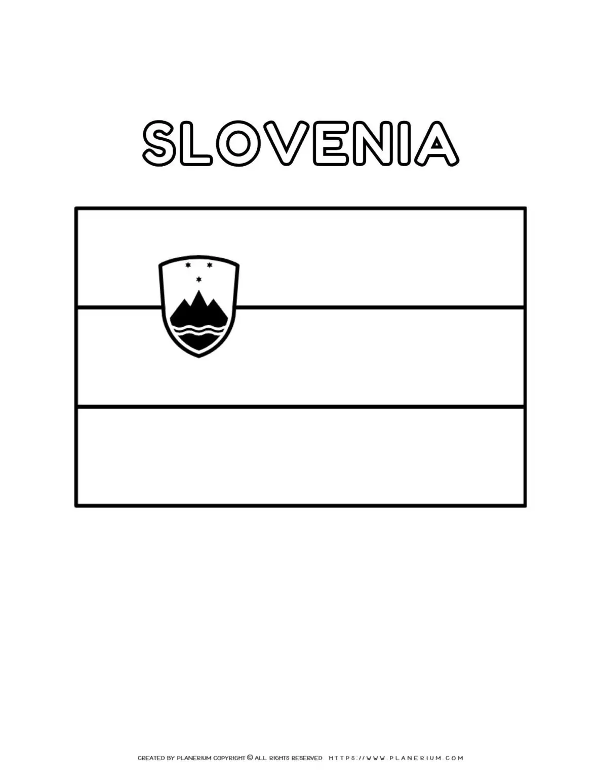 Slovenia flag coloring page for kids to learn about national symbols. Fun and educational activity for children to explore world cultures.
