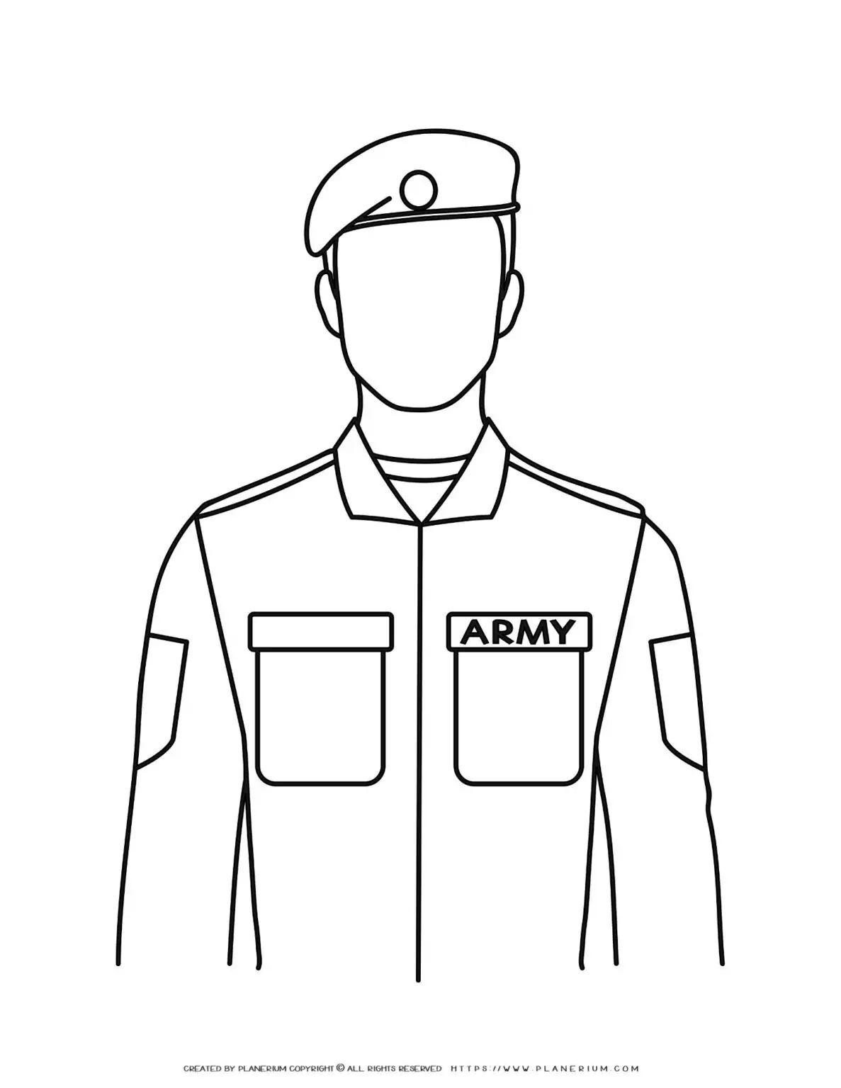 Outline of army soldier in uniform.