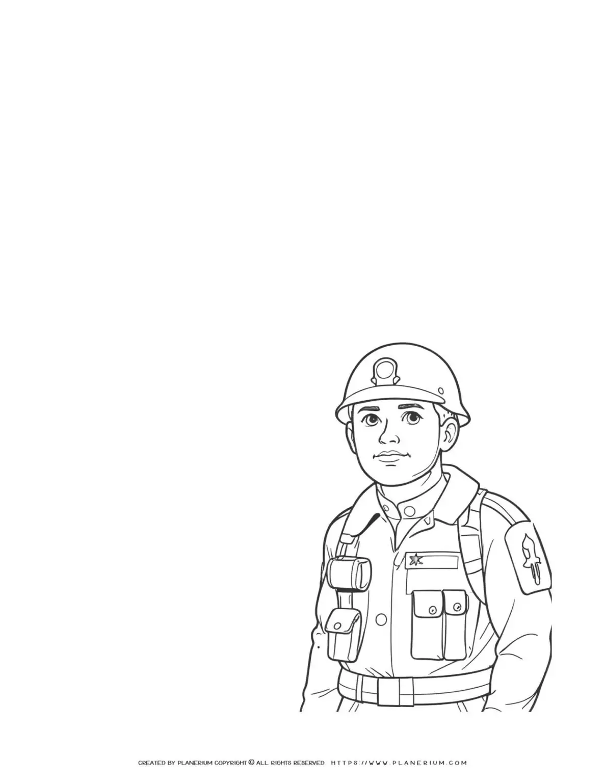 Soldier upper body outline illustration with space for creative writing, ideal for projects, presentations, and designs.