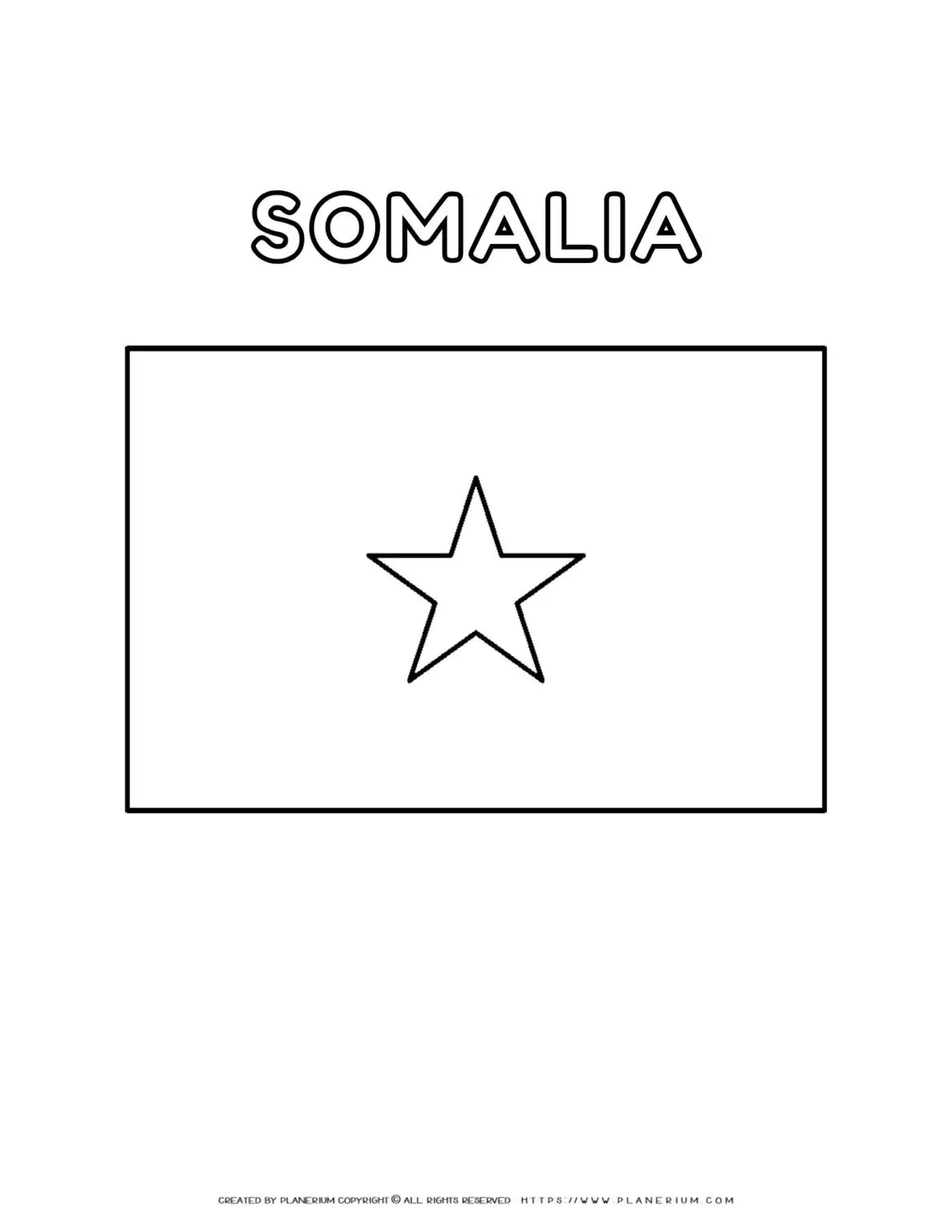 Somalia flag coloring page for kids to learn about African countries. Perfect for educational activities and cultural awareness projects.