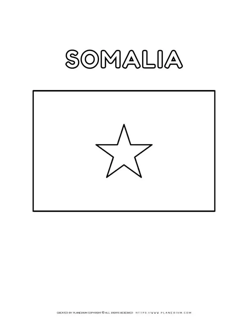 Somalia flag coloring page for kids to learn about African
  countries. Perfect for educational activities and cultural awareness
  projects.