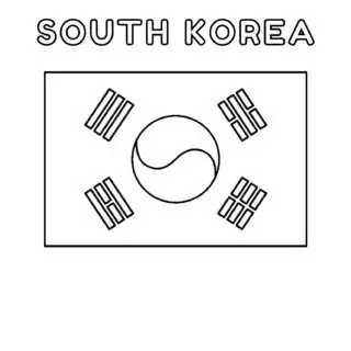 South Korea flag coloring page for kids to learn about national symbols and colors. Perfect for educational activities and cultural exploration.