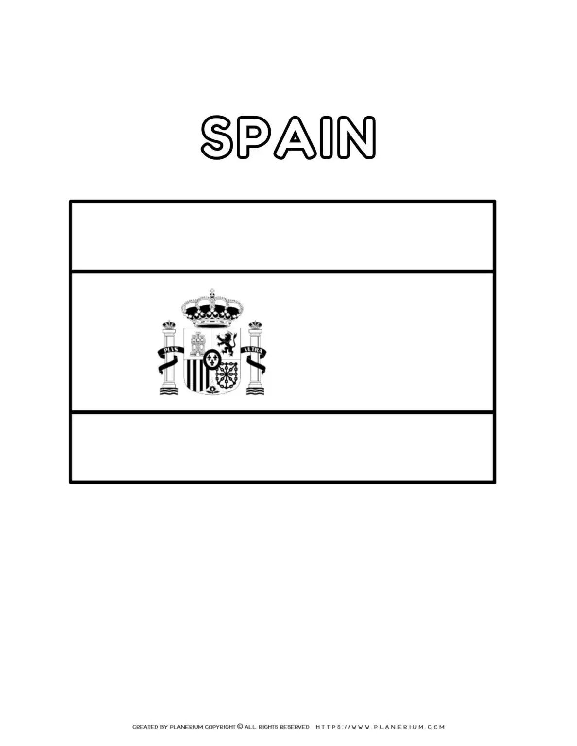 Spain flag coloring page for kids to learn about Spanish culture and colors. Perfect for educational activities and patriotic celebrations.
