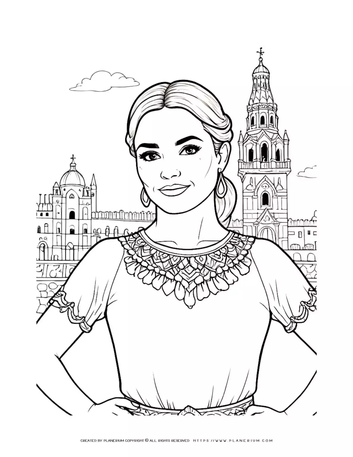 Woman with famous landmarks background illustration.