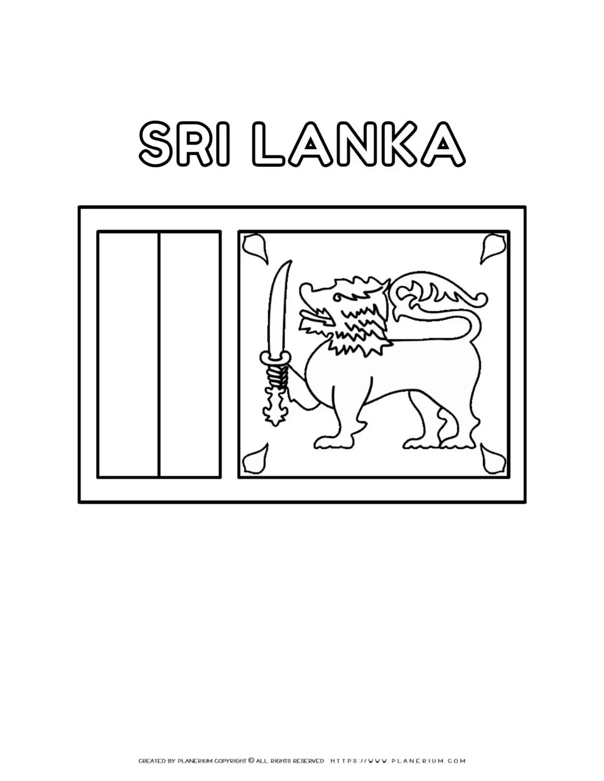 Sri Lanka flag coloring page for kids to learn about national symbols and colors. Perfect for educational activities and cultural awareness.