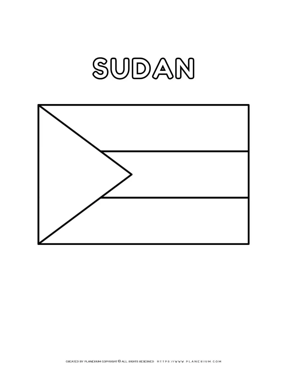 Sudan flag coloring page for kids to learn about African countries. Printable activity with the flag of Sudan. Great for geography lessons.