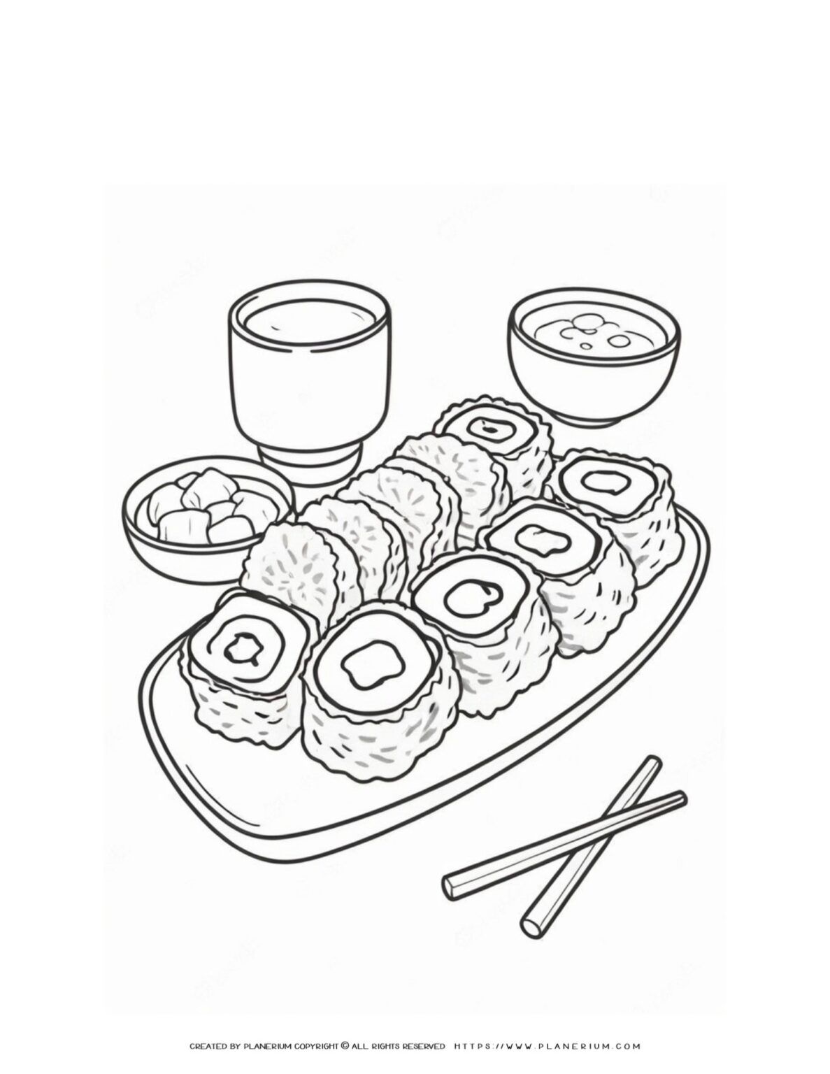 Engaging Sushi Plate Coloring Page for Kids