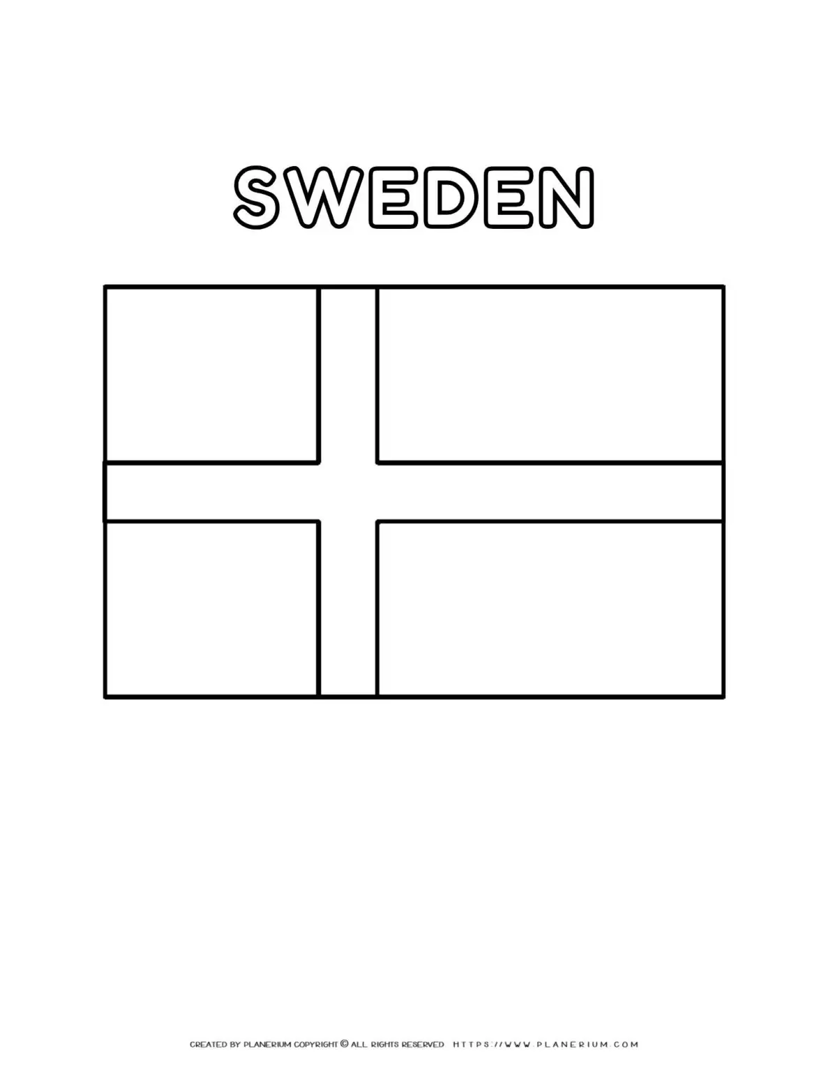 Swedish flag coloring page for kids to learn about Sweden's national symbol. Perfect for educational activities and patriotic celebrations.