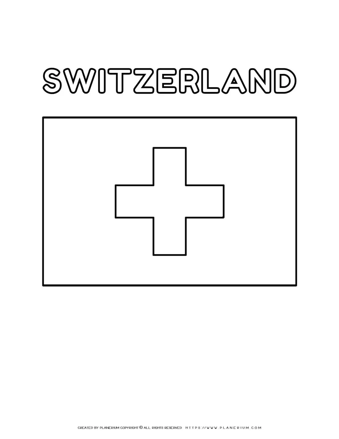 Switzerland flag coloring page for kids to print and color at home. Fun and educational activity to learn about Swiss culture and traditions.