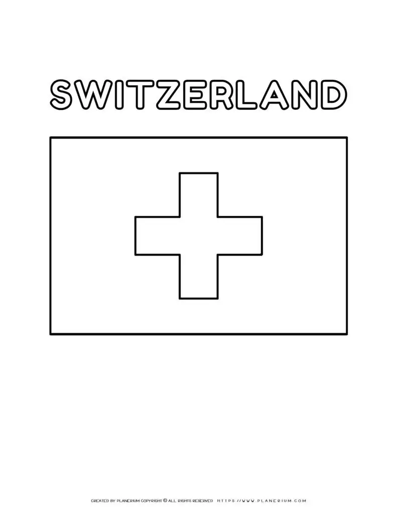 Switzerland flag coloring page for kids to print and color
  at home. Fun and educational activity to learn about Swiss culture and
  traditions.
