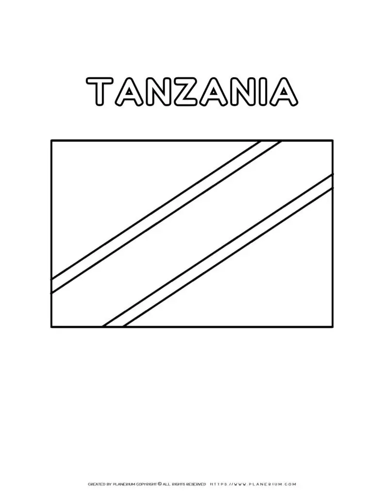 Tanzania flag coloring page for kids to learn about African
  countries. Printable activity with the flag of Tanzania. Fun and educational
  resource.