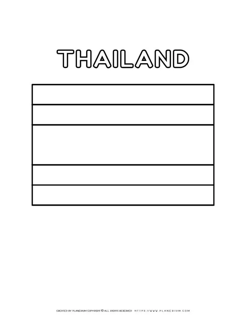 Thailand flag coloring page for kids to learn about national
  symbols and colors. Perfect for educational activities and cultural
  exploration.