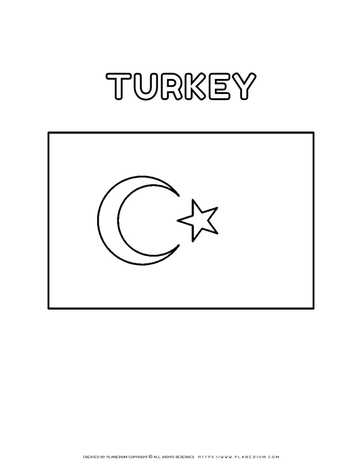 Turkish flag coloring page for kids to learn about national symbols and colors. Perfect for educational activities and patriotic celebrations.