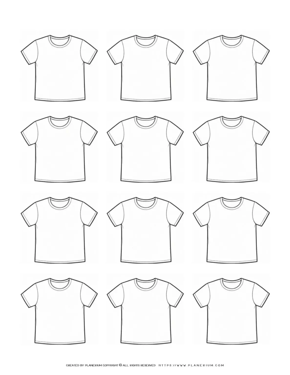 Twelve blank T-shirt designs