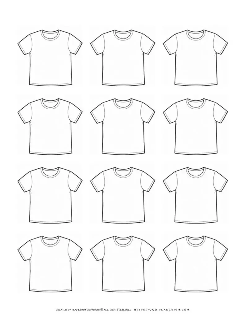 Twelve blank T-shirt designs